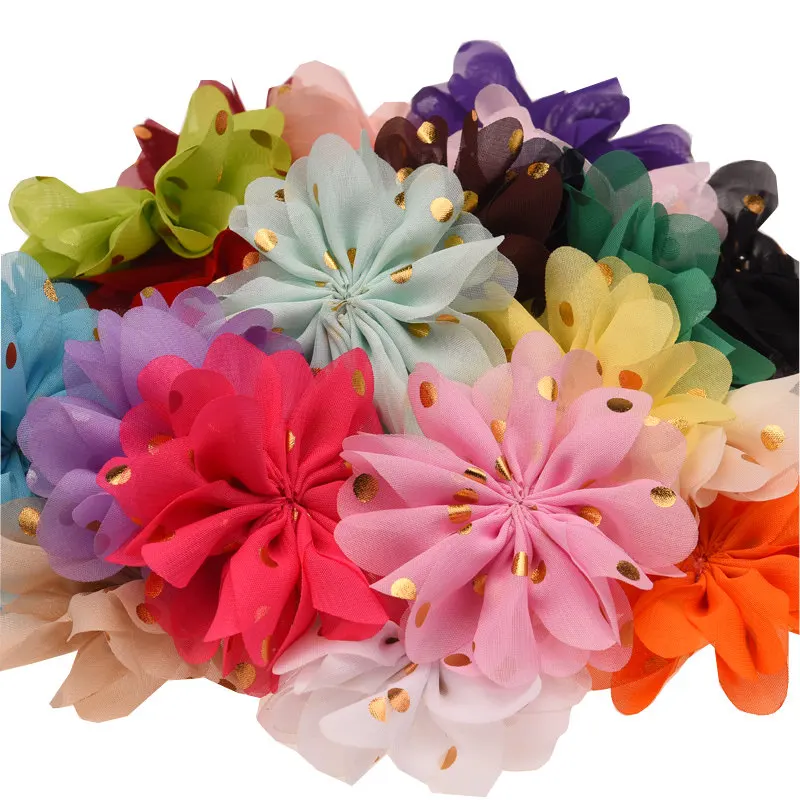 24 шт. шифоновые пышные цветы с золотистым принтом сделай сам цветок для волос