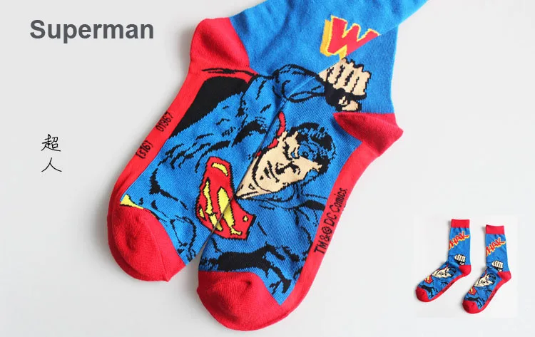 Supeman Мужские носки гольфы с героями комиксов Marvel, Каратель, Бэтмен, Человек-паук, Супермен, Халк, Капитан Америка - Цвет: Supeman