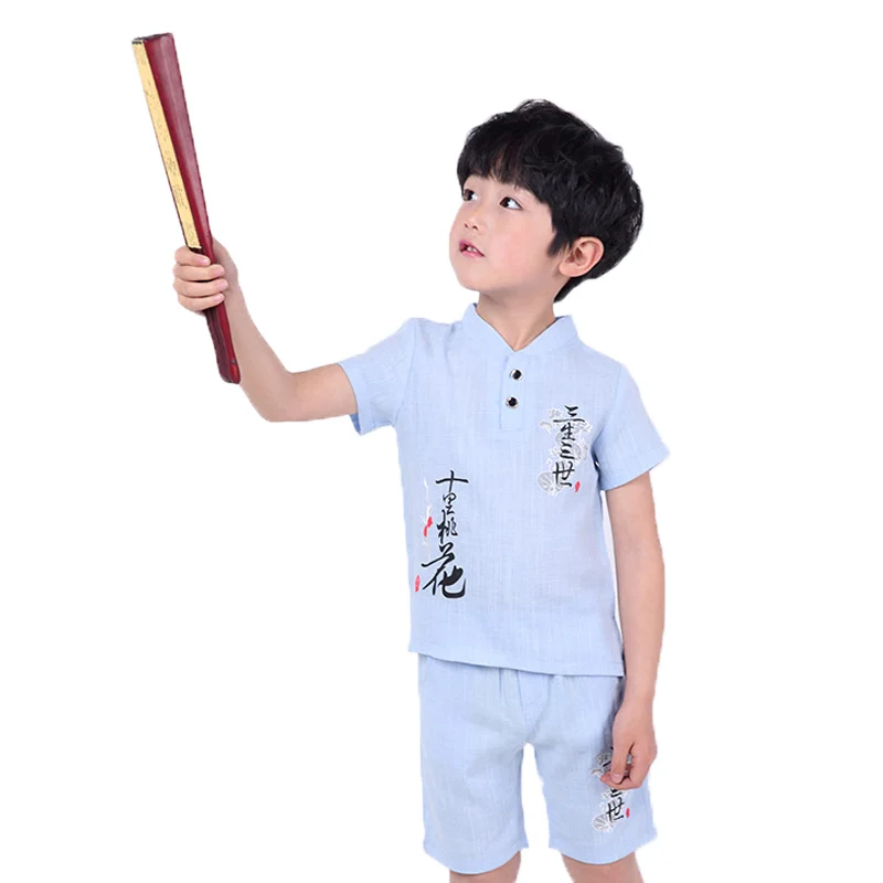 Летний костюм для мальчиков рубашка и шорты школы комплект спортивной одежды из 2