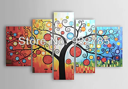 Ручная роспись современный абстрактный холст с монетами и деревом 5 шт./компл.