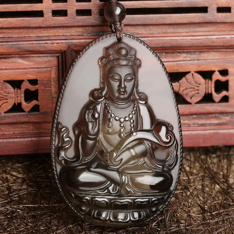 Natural Obsidian carving Guanyin pendant men mascot Necklace Pendant Jewelry | Украшения и аксессуары
