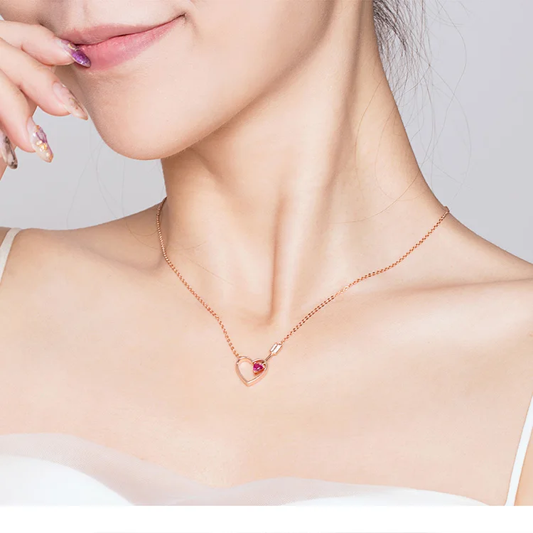 Bamoer Lover в виде сердца со стрелой Цепочки и ожерелья для Для женщин розового золота Цвет сердце-shape форме, благодаря чему создается ощущение невесомости с колье Love Цепочки и ожерелья s 925 пробы Серебряные ювелирные изделия BSN059