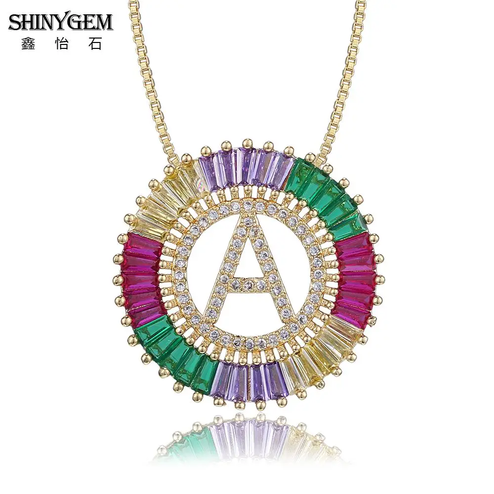 ShinyGem модное богемное A-Z ожерелье с буквенным принтом большой круглый фианит