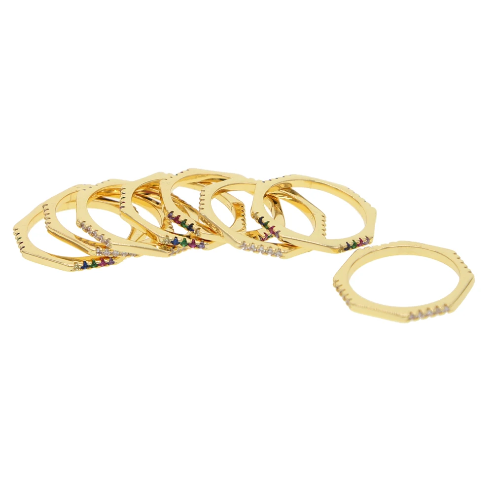 Latest gold filled Polygon rings for women paved tiny white or colorful cz classic jewelry engagement wedding gifts cheapest hot | Украшения