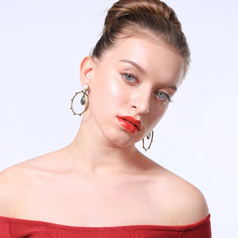 Ретро этнические массивные круглые акриловые жемчужные серьги модные ювелирные