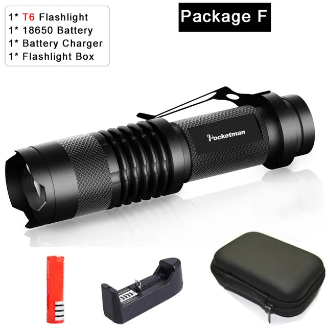 Package F Мини светодиодный светильник-вспышка, супер яркий регулируемый фонарь, Q5/T6/L2, 8000 лм, светодиодный фонарь, масштабируемый, для рыбалки, кемпинга, велосипеда, светильник - Испускаемый цвет: Package F