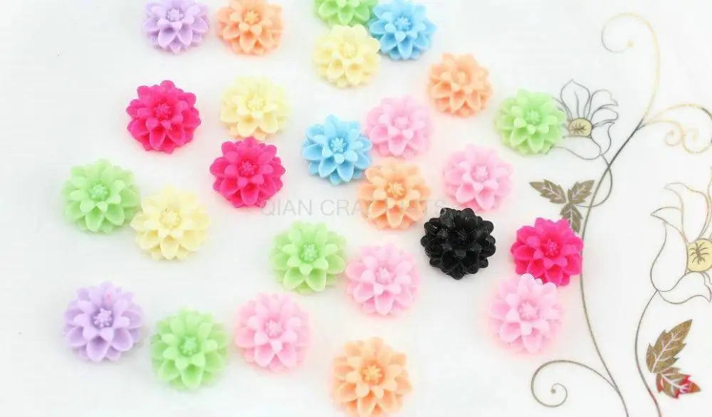 

free shipping set of 100 pcs assorted Resin dahlia daisy flower Cabochons colorful 18mm for cell phone decor,jewlery sets-SZ0232