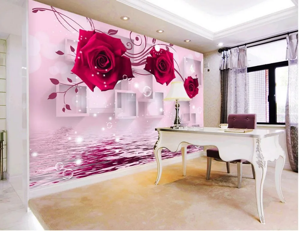 3d обои цветок красная роза отражение росписи для ТВ Декорации стен|3d wall paper|wall