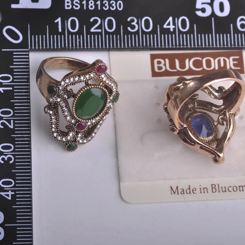 Blucome New Turkish Style Green Flower Wide Ring Resin Crystal Women Engagement Rings Wedding Party Finger Accessories Bijoux | Украшения и