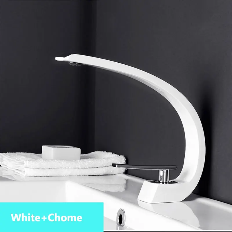 White Chrome Роскошный Матовый золотой кран для раковины ванной комнаты кран с одной ручкой носик "C" дизайн формы холодный горячий смеситель для раковины - Цвет: White Chrome