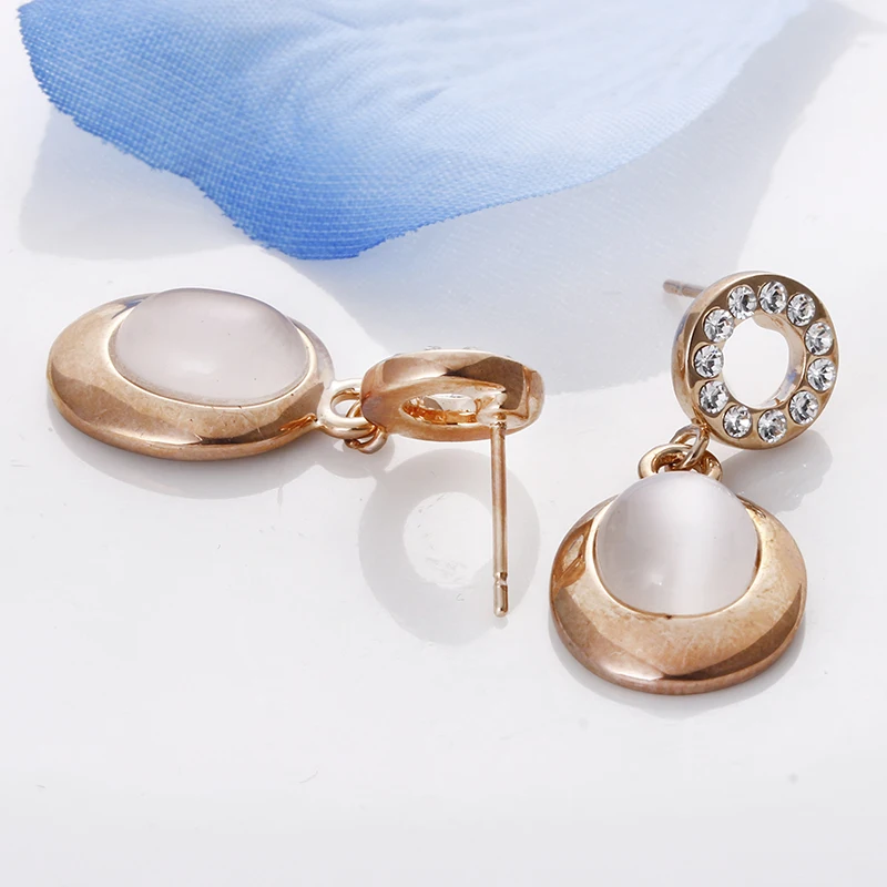 MOONROCY Rose Gold Color Long CZ Opal Crystal Earrings Dangle for Women Girls Gift Drop Shipping Fashion Jewelry Wholesale | Украшения и