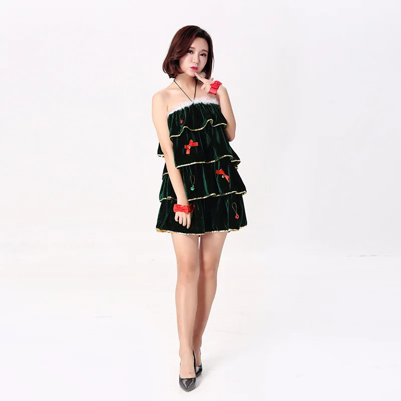 Sexy Female Green Christmas Tree Costumes Dress Santa Claus for Women Uniform Free Shipping | Тематическая одежда и