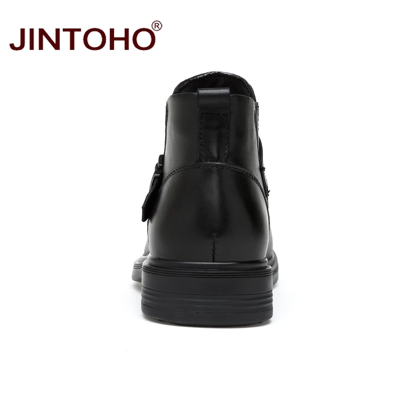 JINTOHO/; Высококачественная зимняя мужская обувь из натуральной кожи; кожаные ботильоны; теплые зимние мужские ботинки; брендовые модные мужские ботинки