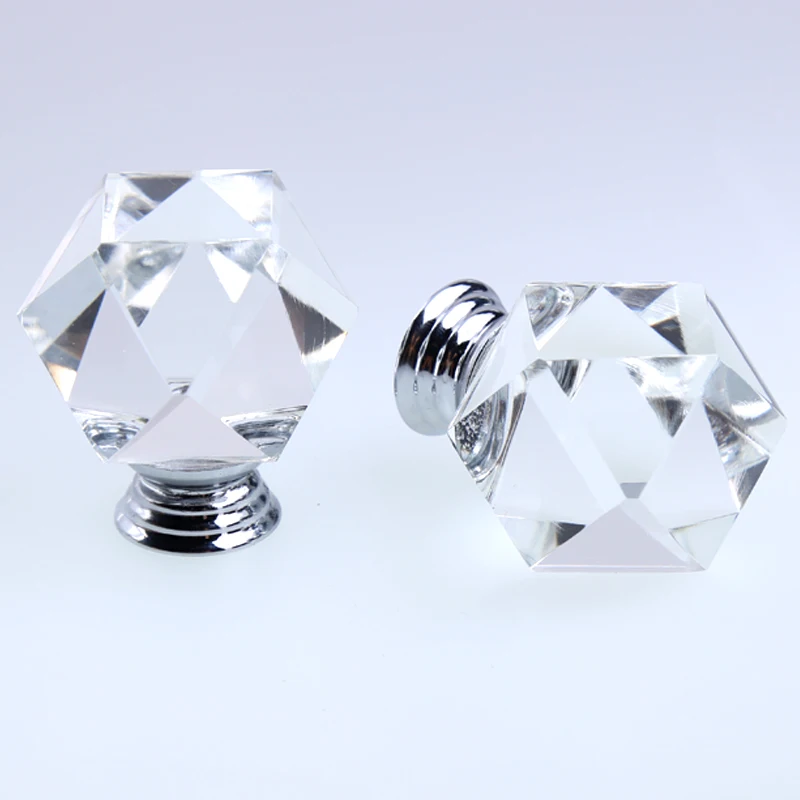 Modern simple fashion Polygon clear glass drawer tv cabinet knobs pulls silver chrome kitchen dresser door handles | Обустройство