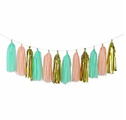 Набор из 15 смешанных мятных зеленых персиковых золотых гирлянда папиросной