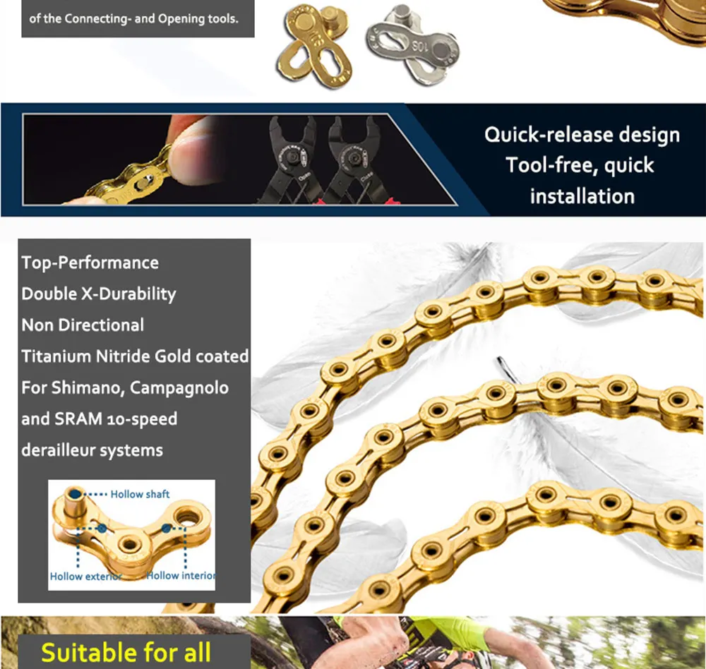 Цепь KMC X8 X9 X10 X10 EPT X9L X10L X11LBike 9S 10S 11S Gold для MTB/шоссейного велосипеда fo Shimano/SRAM 8 9 10 11 speed 116L/цепной велосипед