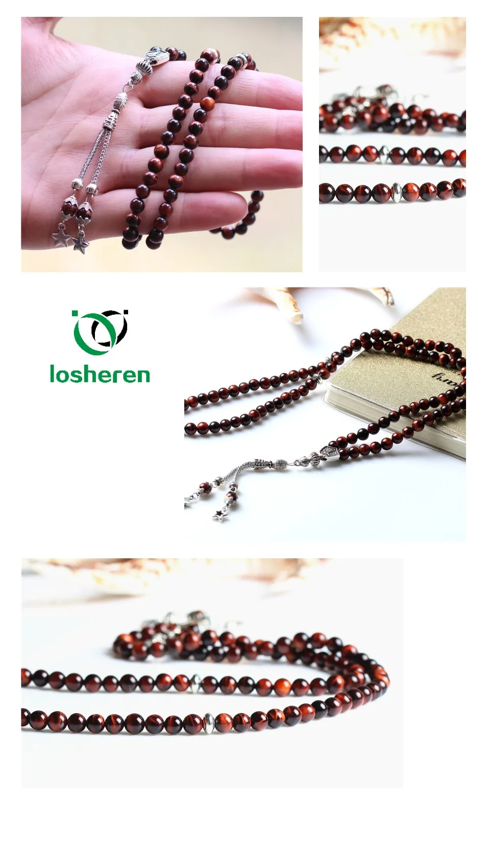 LOSHEREN islam Tasbih натуральный камень тигровый глаз бисерные браслеты на руку Misbaha мусульманские четки 99 подарки ювелирные изделия для Рамадана
