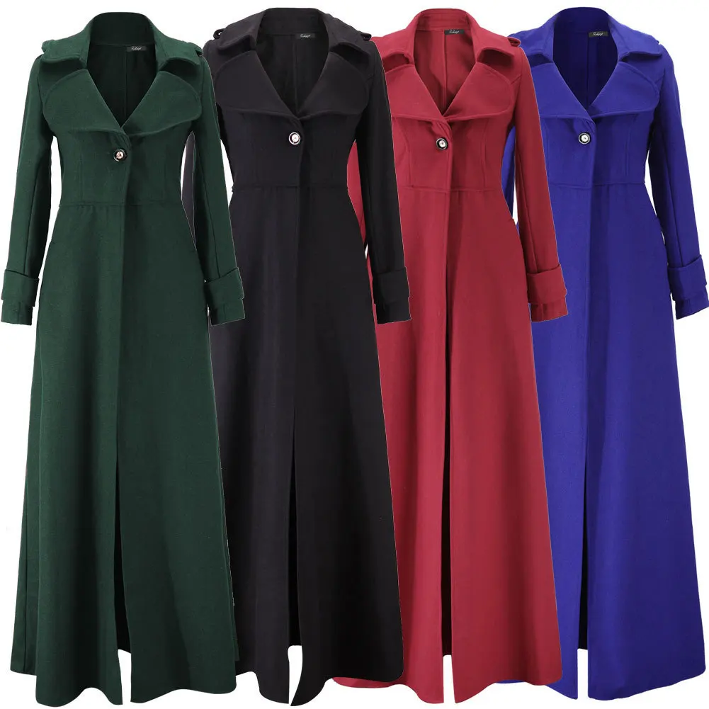 

New European and American fashion women's clothing woolen coat and long coat mop the floor dust coat of cultivate one's morality
