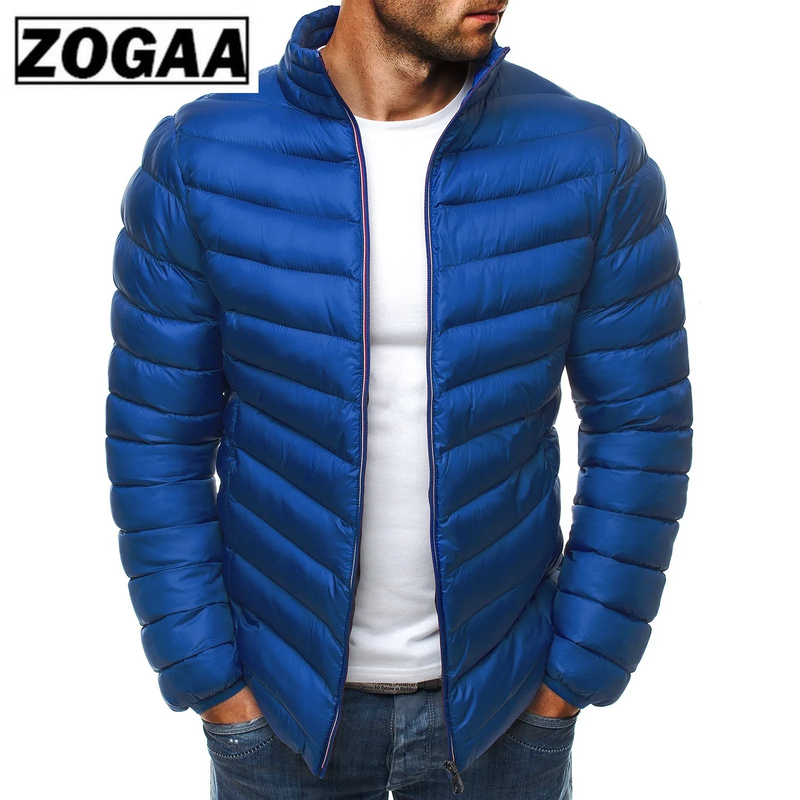 Мужская куртка пуховик ZOGAA однотонная на молнии Повседневная теплая большого