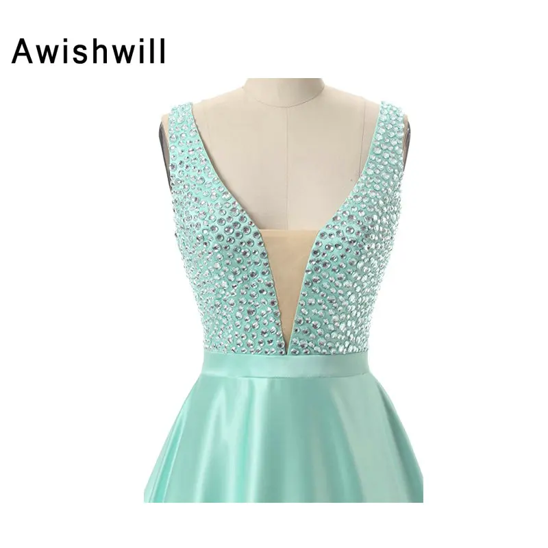 Женское атласное платье-трапеция вечернее платье с V-образным вырезом и открытой