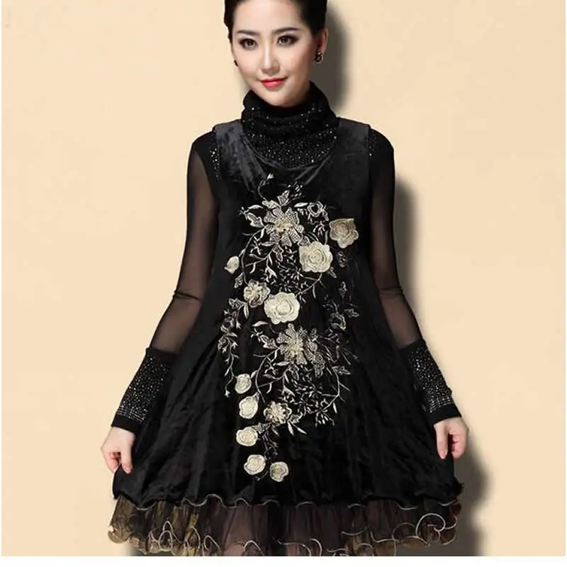 2016 весеннее Новое высококачественное винтажное платье с высоким воротом женские