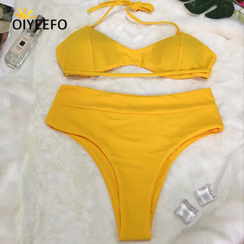 Oiyeefo Chic желтый высокая Талия бикини бразильский с высокой Biquine для женщин