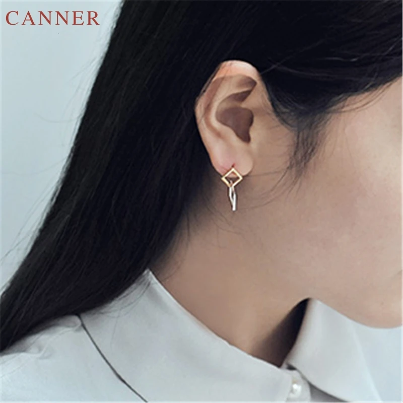 Женские серьги гвоздики Серебряного и золотого цвета Геометрические Квадратные