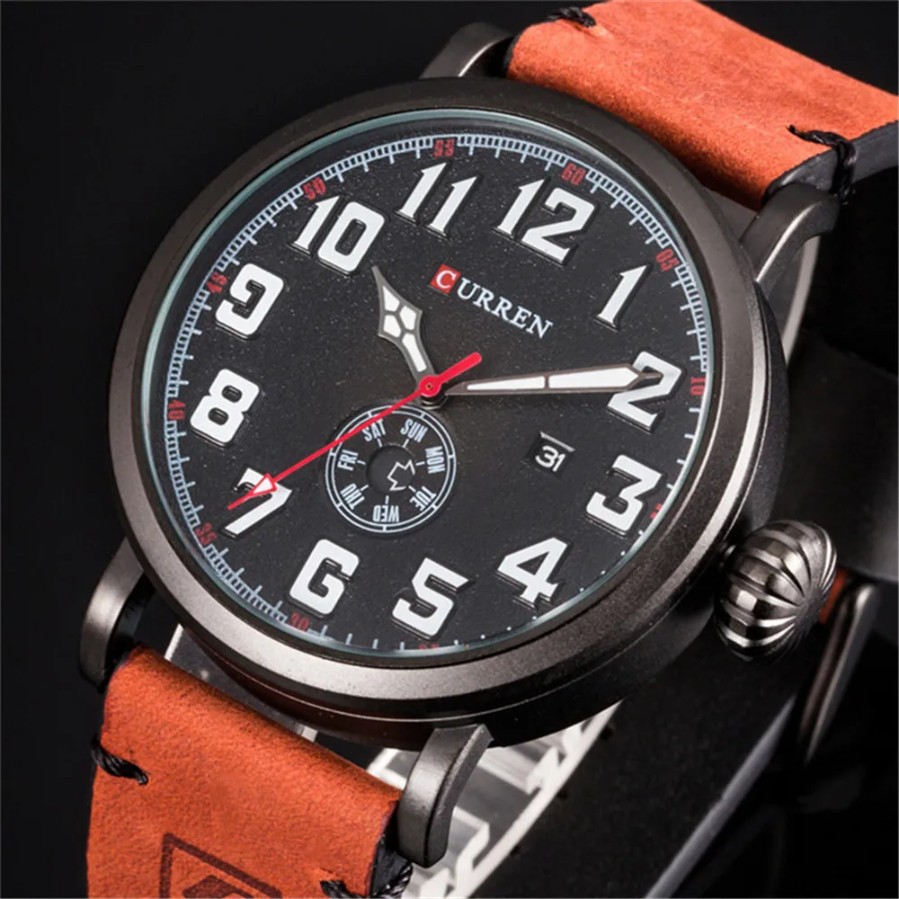 

CURREN Genuine Leather Strap Men's Wristwatch Display Week Date Quartz Watch Fashion Sport Waterproof Watch relogio masculino