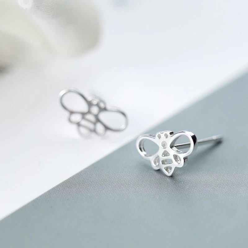 Authentic 925 Sterling Silver Jewelry Hollow Bee HoneyBee Stud Earrings Wholesale Animal Insect Charms | Украшения и аксессуары