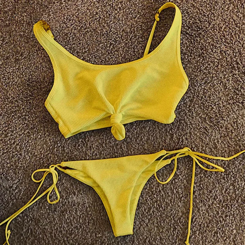 Купальник-бикини baicanadan однотонный с узлом спереди Лето 2017 высокое качество |