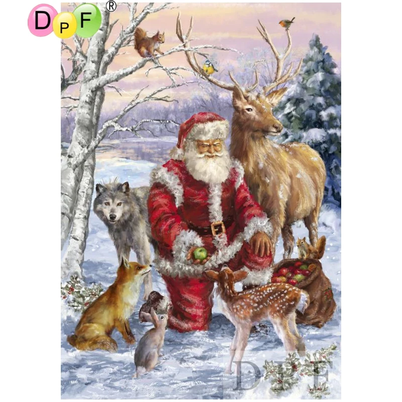 

DPF diamond embroidery Santa Claus and small animals diamond painting cross stitch crafts diamond mosaic full square home decor