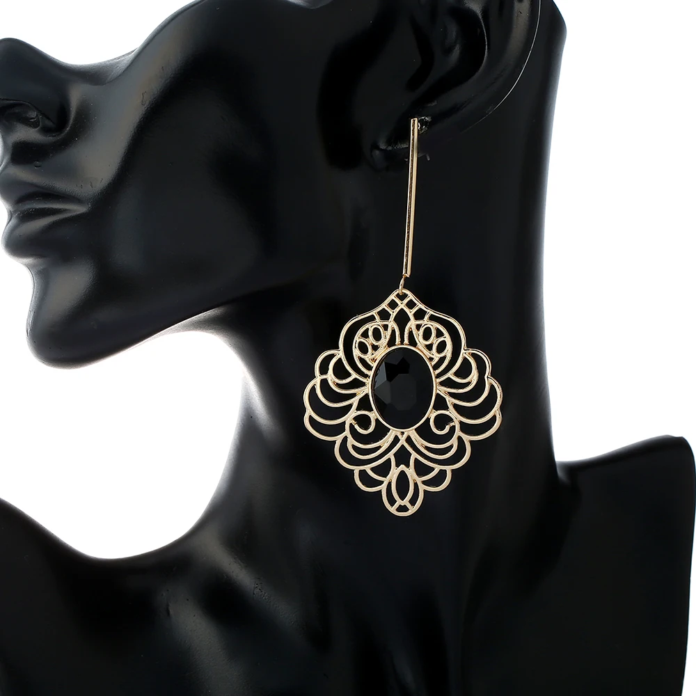 Fashion Jewelry Long Drop Earrings Pattern and hollow Simple Elegant Crystal bohemian Women Wedding Earring | Украшения и