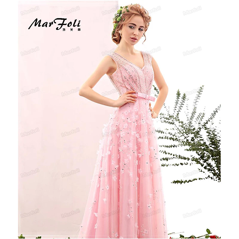 Вечернее платье LF0087 розовое с бусинами длина до пола|party pink dresses|evening dressdress evening