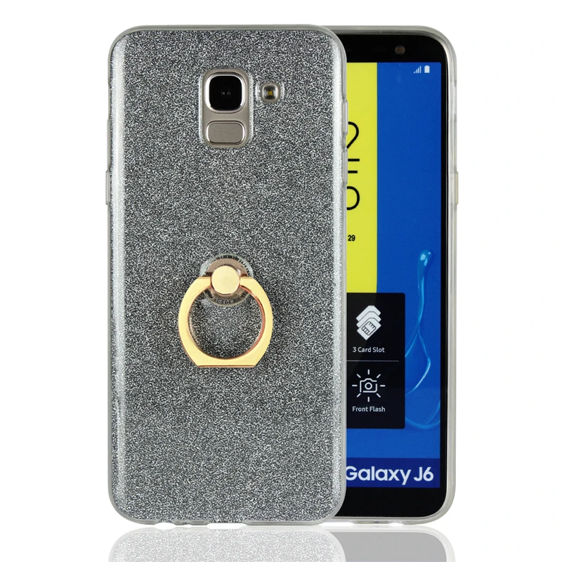 sFor Cover Samsung Galaxy J6 Case 2018 Soft Fashion Bling Glitter Ring Holder TPU Shell Phone For Fundas |