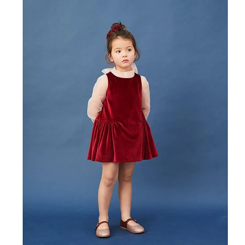 Платье для девочек без рукавов Детский костюм вельветовые плиссированные