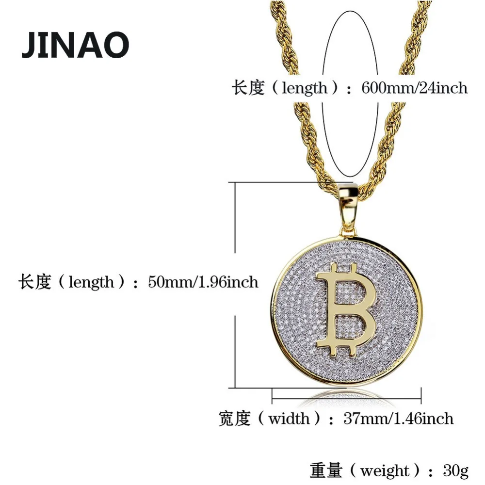 Новая модная круглая подвеска JINAO в стиле хип-хоп виде биткоина с микрозакрепкой