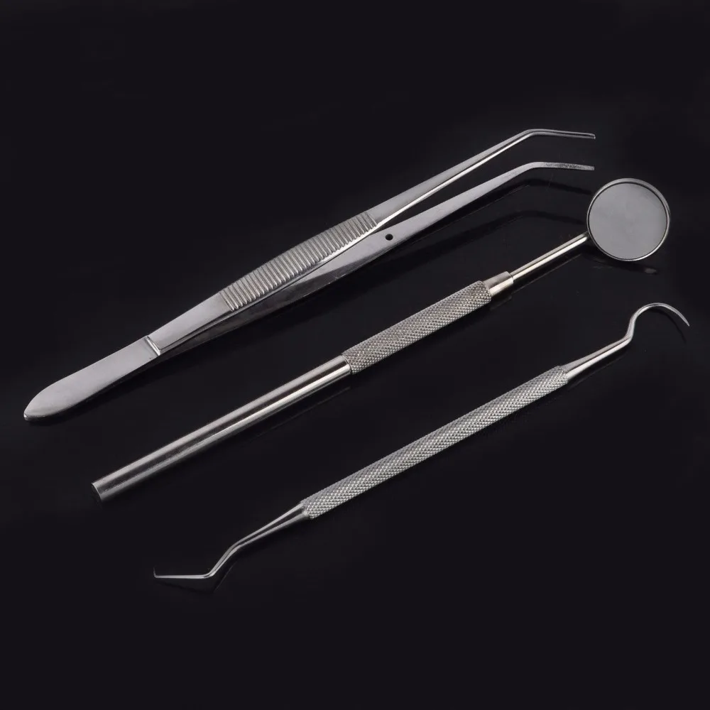 3 Pcs/Set Basic Dental Instruments Set Examination Mirror+Explorer Probe+College Cotton Plier |