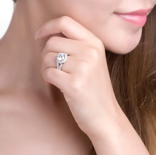 2CT Superb Sterling Silver Synthetic Diamond Rings Set Women S925 Wedding Classic Jewelry 18K White Gold Plated Halo Ring | Украшения и