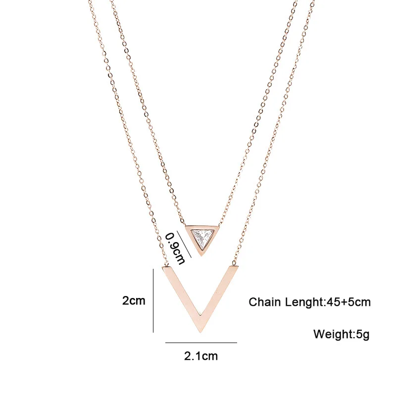 Простое треугольное многослойное ожерелье из циркона розовое золото титановая
