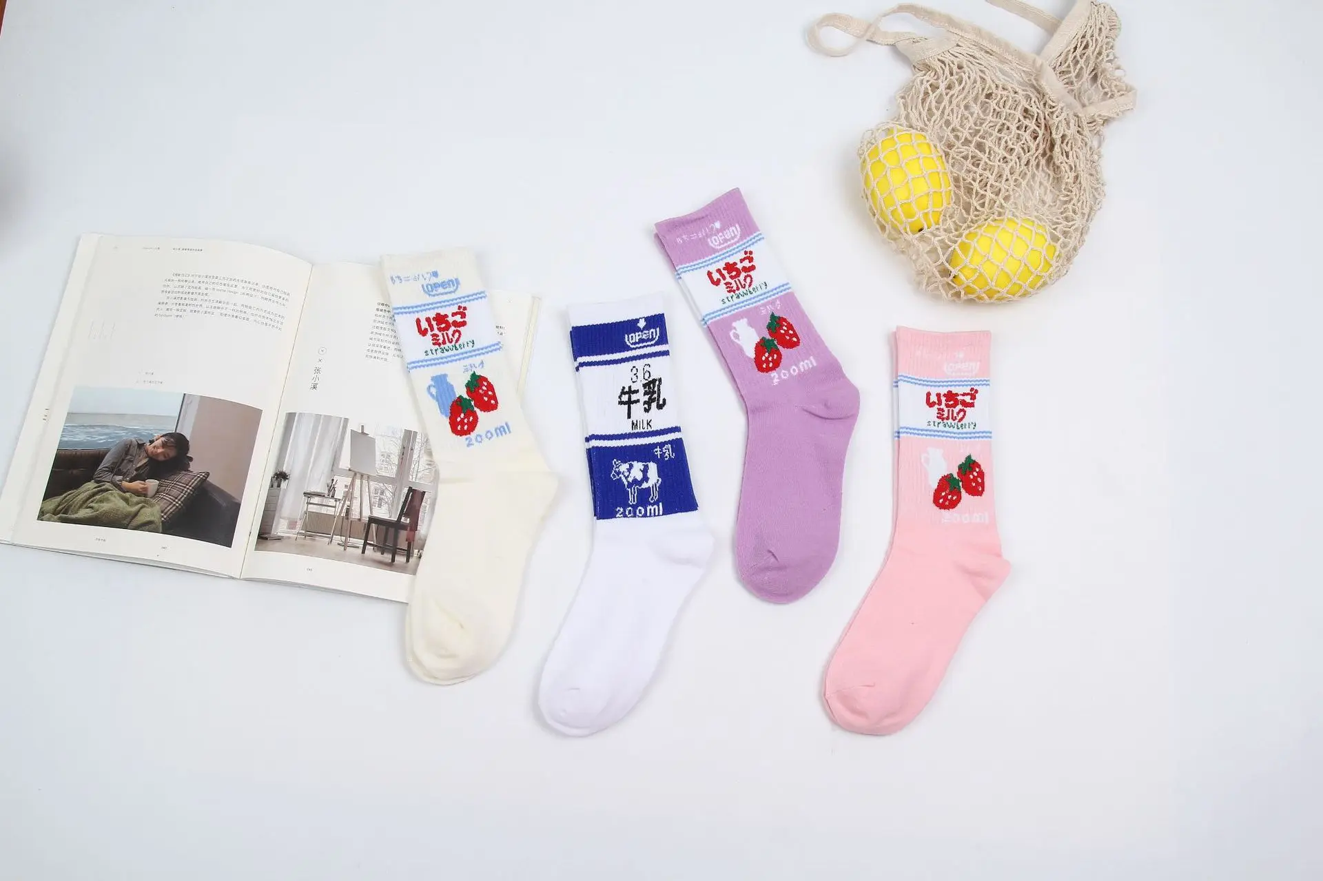 YAXIAN Harajuku Kawaii милые носки клубника молоко новые женские зимние китайские персонажи японские хипстерские корейский стиль хлопок