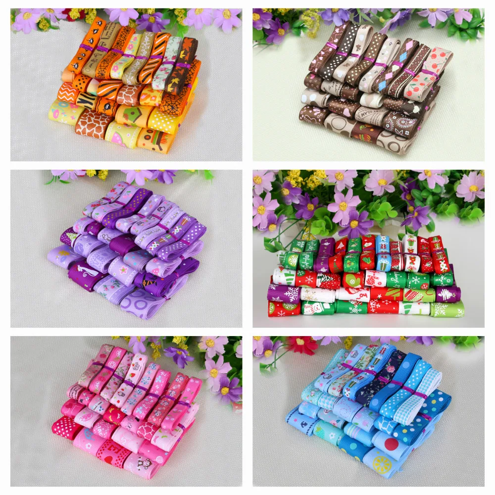 Смешанные 12 ярдов атласная лента корсажная с рисунками Красочные Для Свадебная