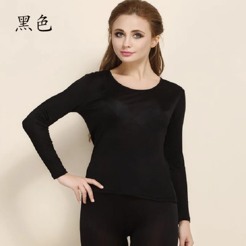 Новое Женское осеннее трикотажное термобелье из чистого шелка с низким вырезом |