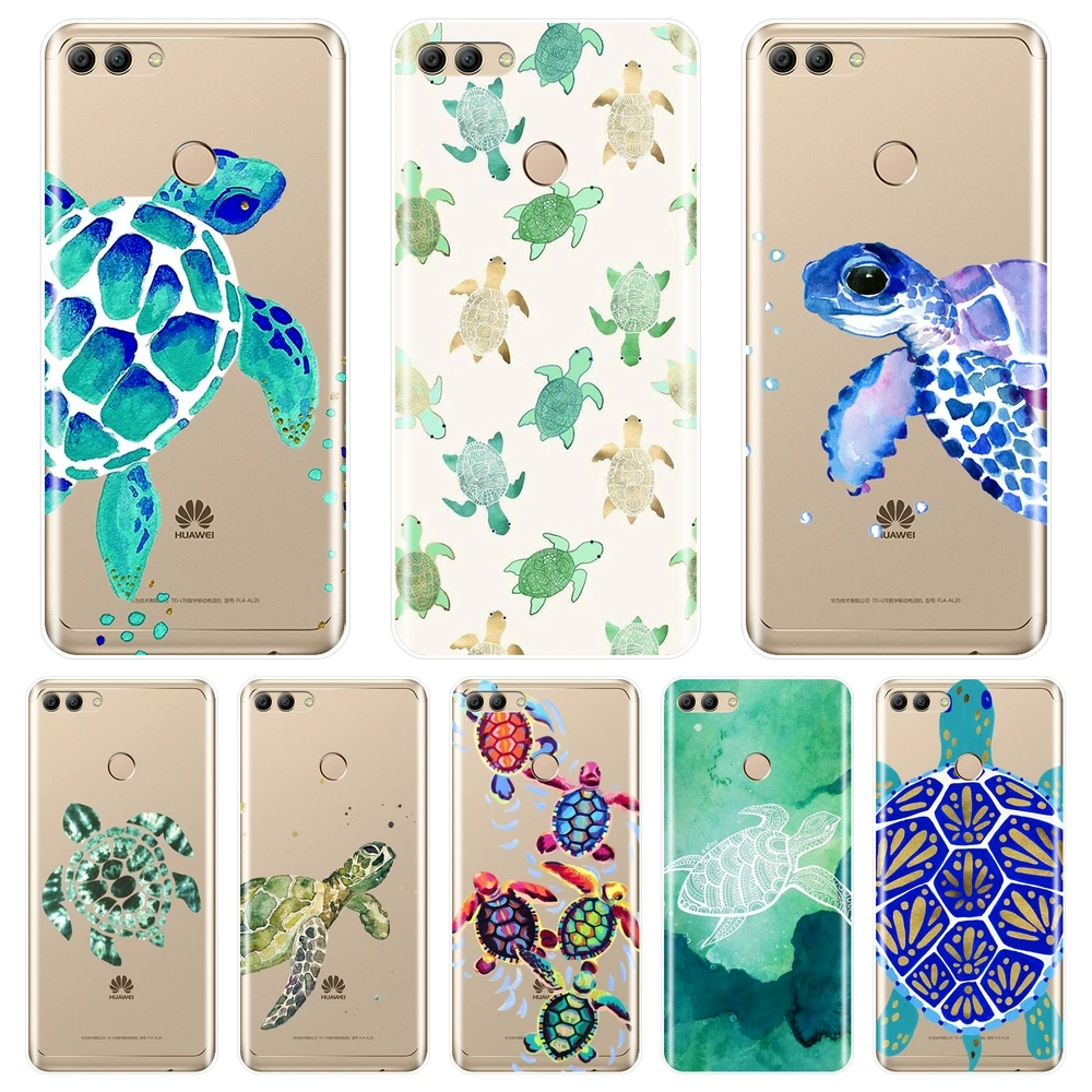 Чехол для Телефона силиконовый huawei Y5 Y6 Y7 Prime 2018 Y9 2019 зеленая синяя черепаха мягкая