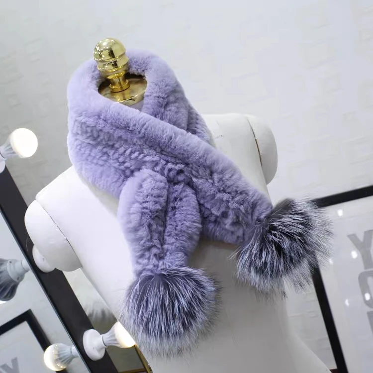 ZDFURS* женские зимние с мехом кролика шарфы ; с натуральным кроличьим мехом шарф зимние теплые модные меха лисы мяч Настоящее мех кролика - Цвет: bright grey