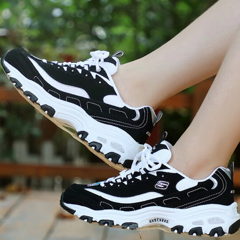 Skechers Shoes Woman D'lites Casual Shoes Woman Platform Comfortable Breathable Shoes Sneakers Basket Femme Krasovki 11422-BKW