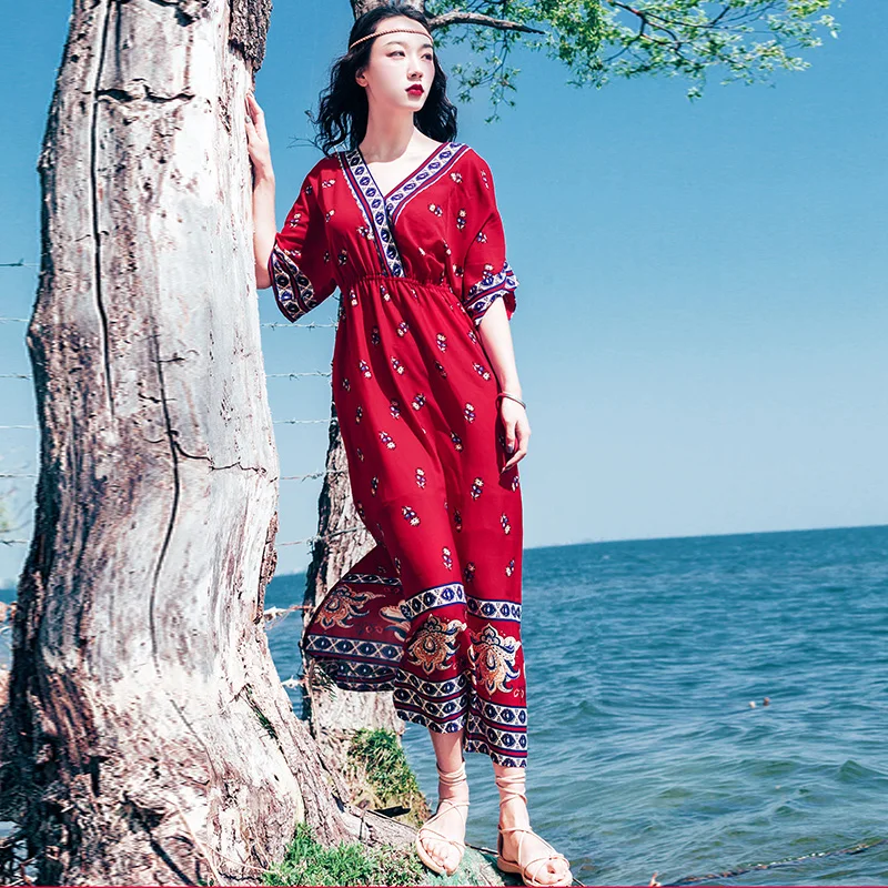 Женское винтажное пляжное платье JuneLove Пляжное Платье в этническом стиле