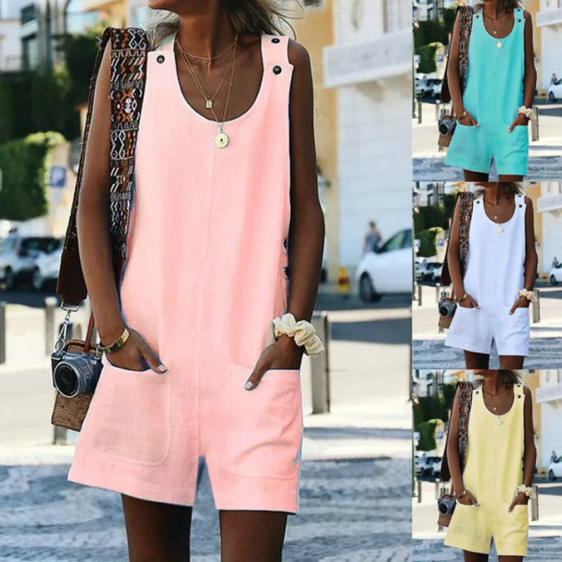 Льняной комбинезон без рукавов домашний для женщин 2020 летний хлопковый льняной