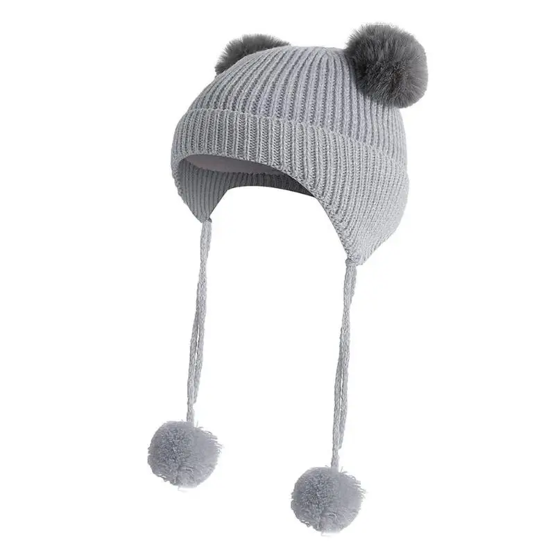 Флис шапочки cap милые дети мальчики девочки зима теплая Шапки помпоном вязаная