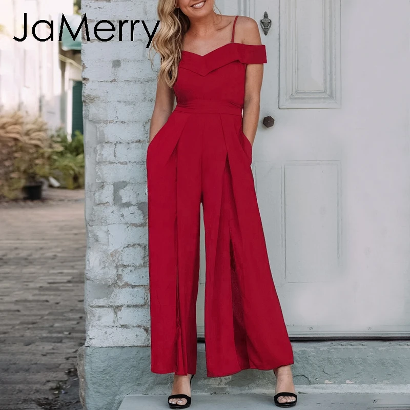 JaMerry сексуальный длинный Детский комбинезон с открытыми плечами женский черный
