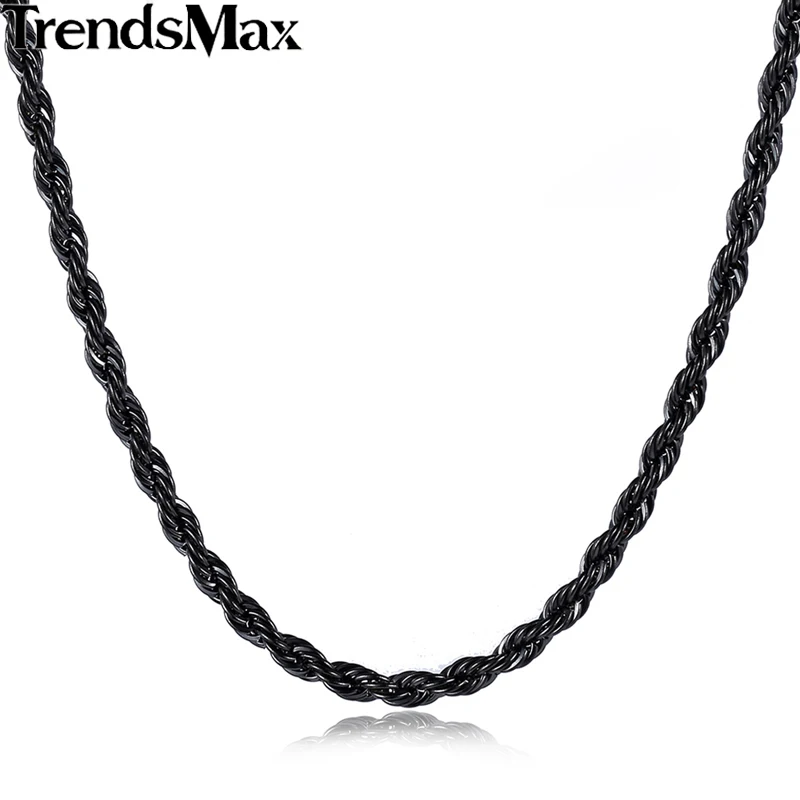 Trendsmax 3/4 мм Мужская цепочка черная из нержавеющей стали KN403 KN405|rope chain|men chainchain necklace |